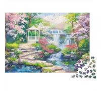 Rompecabezas de 1000 Piezas Escena de jardín primaveral: cenador Junto a una Cascada para Adultos. Juego Educativo. Hermoso desafío Decorativo. Alta dificultad. Regalos de cumpleaños. 52 x 38 cm