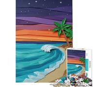 Rompecabezas de 1000 Piezas - Escena de Playa al Atardecer en Origami Juguetes educativos para Juegos de Aprendizaje Reto difícil Ideas de Regalo (Tamaño 75x50cm)