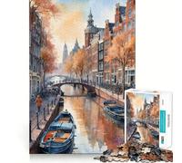 Rompecabezas de 1000 Piezas Escena de un Canal en Ámsterdam Corte preciso Divertido desafío Mental Juguete Ideal para Relajarse Juego de cumpleaños Arte y diversión (38x26cm)
