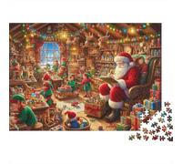 Rompecabezas de 1000 Piezas: Escena del Taller de Santa Claus. Santa Claus en su Taller. Juego Educativo para Adultos. Decoración del hogar. dificultad. 38 x 26 cm