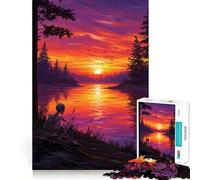 Rompecabezas de 1000 Piezas Esqueleto contemplando la Puesta de Sol Junto al Lago para Adultos Juguete para Pensar, calmar, Relajarse, Arte de Pared con Corte Limpio 38x26cm