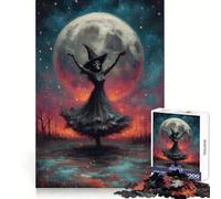 Rompecabezas de 1000 Piezas: Esqueleto de Bruja Bailando bajo la Luna Llena Diseño Original Bordes definidos Sorpresa de cumpleaños (50x75cm)