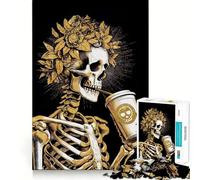 Rompecabezas de 1000 Piezas Esqueleto Tomando café para Adolescentes Juguete de lógica Mental para el Tiempo Libre Bordes Finos 38x26cm
