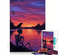 Rompecabezas de 1000 Piezas Esqueleto y Cuervo al Atardecer para Adultos Juguete de lógica Pura Diversión Relajante Corte preciso Regalo increíble 38x26cm