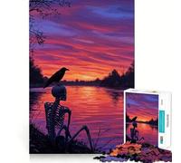 Rompecabezas de 1000 Piezas Esqueleto y Cuervo al Atardecer para Adultos y Adolescentes Ideal para Mejorar la Memoria y Relajarse Diseño para armar 38x52cm