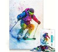 Rompecabezas de 1000 Piezas Esquiador en Nieve Colorida para Adolescentes Juguete de lógica sólida Diversión Tranquila Corte de precisión Artículo de Santa Claus 50x75cm