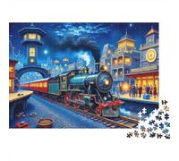 Rompecabezas de 1000 Piezas: Estación de Tren Nocturna, Tren de Vapor Antiguo de Noche, Juego Educativo para Adultos, decoración del hogar, desafío difícil, 38 x 26 cm