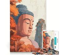 Rompecabezas de 1000 Piezas Estatua de Buda en otoño Arte de Ajuste Estimula la Mente Juega a Descansar Arte de Pared navideño (50x75cm)