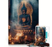Rompecabezas de 1000 Piezas Estatua de Buda,Velas,Humo,Corte nítido,Arte,lógica,Juego,Tiempo de relajación,diversión,Regalo de cumpleaños (38x52cm)
