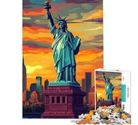Rompecabezas de 1000 Piezas Estatua de la Libertad al Atardecer Un Reto para completar Decoración Juego de ingenio para Mayores de 14 años 38x52cm