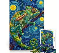 Rompecabezas de 1000 Piezas Estilo Camaleón en La Noche Estrellada para Adolescentes Entrenamiento Inteligente,Ocio,Escape,Arte de Corte Impecable, (50x75cm)