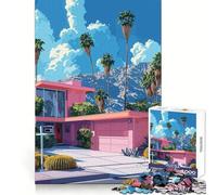 Rompecabezas de 1000 Piezas Estilo Casa Rosa Palm Springs para Adolescentes, Juguete de lógica Fuerte, Escape Tranquilo, Borde Transparente, Regalo de cumpleaños (38x26cm)