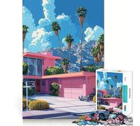 Rompecabezas de 1000 Piezas Estilo Casa Rosa Palm Springs para Adolescentes, Juguete de lógica Fuerte, Escape Tranquilo, Borde Transparente, Regalo de cumpleaños (38x26cm)