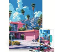 Rompecabezas de 1000 Piezas Estilo Casa Rosa Palm Springs para Adultos Ideal para estimular la Memoria Pasatiempo para el hogar Decoración de Pared con imágenes (50x75cm)