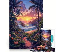 Rompecabezas de 1000 Piezas,Estilo Hawaiano Retro Pixel Art,Ajuste, Arte Creativo,Juguete para el Tiempo de Descanso y el Juego,decoración navideña (38x26cm)