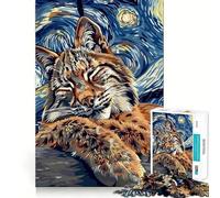 Rompecabezas de 1000 Piezas Estilo Lince en la Noche Estrellada Corte Impecable Divertido Juguete para estimular la Mente,Ideal para el Tiempo Libre 38x52cm