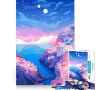 Rompecabezas de 1000 Piezas,Estilo Pastel lofi,Pueblo Griego,Corte Impecable,Divertido para Resolver Problemas,Juego Gratuito, (38x26cm)