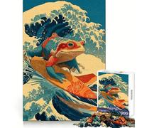 Rompecabezas de 1000 Piezas Estilo Ukiyo-e de Rana Surfista para Adultos, Juguete de ingenio, diversión en Interiores, Arte de Bordes precisos, Coleccionable 38x26cm