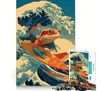 Rompecabezas de 1000 Piezas Estilo Ukiyo-e de Rana Surfista para Adultos, Juguete de ingenio, diversión en Interiores, Arte de Bordes precisos, Coleccionable 38x26cm