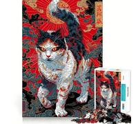 Rompecabezas de 1000 Piezas Estilo Ukiyo-e Gato con Nubes y Sol Juguete Creativo para desarrollar la Creatividad Cierre Seguro sin Piezas Sueltas Actividad para Compartir en Familia (38x52cm)