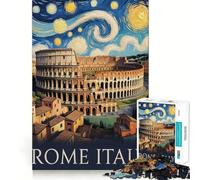 Rompecabezas de 1000 Piezas Estilo Van Gogh del Coliseo de Roma, Italia, para Adolescentes Juguete de lógica con Forma de Tren, silencioso y Divertido Corte Suave Un Regalo Encantador (38x26cm)
