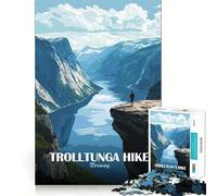 Rompecabezas de 1000 Piezas Excursión a Trolltunga, Noruega, Paisaje artístico, Juego de Bordes, Juego cognitivo Divertido, Juego Lento, diversión navideña, exhibición artística (38x52cm)