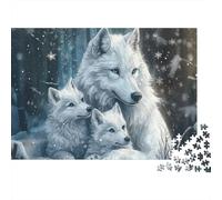 Rompecabezas de 1000 Piezas Familia de Lobos Blancos Familia de Lobos en la Nieve para Adultos Juego Educativo Decoración del hogar Difícil Reto Regalos de cumpleaños 38x26cm/1000 Piezas