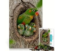Rompecabezas de 1000 Piezas Familia de Loros en el Hueco de un árbol para Adultos Juguete de lógica Clara, Divertido y Relajante Corte Perfecto Regalo Elegante (50x75cm)