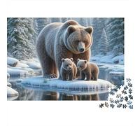 Rompecabezas de 1000 Piezas Familia de Osos en Invierno: Oso con Cachorros en un Tronco. para Adultos a Partir de 12 años. Juegos educativos. Decoración del hogar. Difícil. 70x50cm.