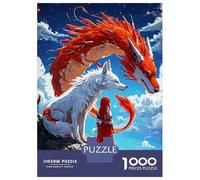 Rompecabezas De 1000 Piezas Fantasy Scene Girl, Wolf, and Dragon Rompecabezas para Adultos Juego De Ingenio Difícil Difícil Único Cumpleaños Y Regalos 38x26cm/1000pcs