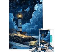 Rompecabezas de 1000 Piezas Faro bajo un Cielo Estrellado Rompecabezas para Adultos Juegos de relajación análisis y lógica Toda la Familia (Tamaño 50x75cm)