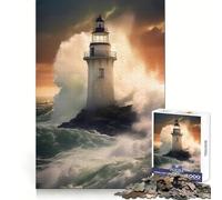 Rompecabezas de 1000 Piezas Faro en la Tempestad para Adultos y adolescentesFomenta la concentración Mental y Proporciona un Entretenimiento tranquiloCorte impecableRegalo Ideal (38x52cm)