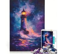 Rompecabezas de 1000 Piezas Faro en la tormenta Juego Imposible Corte de precisión con Piezas de Formas aleatorias Que encajan Perfectamente 50x75cm