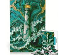 Rompecabezas de 1000 Piezas Faro en Mares Esmeralda turbulentos Juego Imposible Corte de precisión con Piezas de Formas aleatorias Que encajan Perfectamente 38x52cm