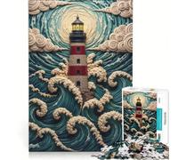 Rompecabezas de 1000 Piezas Faro en Mares tempestuosos Juego Relajante interacción Entre Padres e Hijos Regalo para Amigos y Familiares 38x26cm