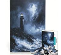 Rompecabezas de 1000 Piezas Faro en Medio de una tormenta Juego Imposible Corte de precisión con Piezas de Formas aleatorias Que encajan Perfectamente 50x75cm
