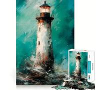 Rompecabezas de 1000 Piezas Faro tormentoso para Adolescentes Recuerda, Mejora, Mente Tranquila, Arte de Corte Claro, Coleccionable 38x52cm