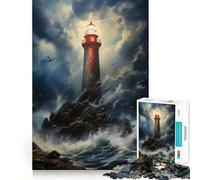 Rompecabezas de 1000 Piezas Faro tormentoso para Adultos Recall Upgrade Alivio del estrés Corte Ajustado Selección de Deseos de Papá Noel 38x52cm