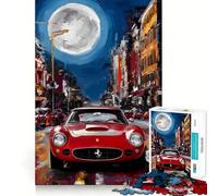Rompecabezas de 1000 Piezas Ferrari Rojo en la Ciudad de Noche para Adultos y Adolescentes Juguete de lógica sólida, Divertido y silencioso Corte de precisión Elige tu Deseo de Papá Noel (50x75cm)
