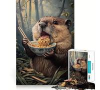 Rompecabezas de 1000 Piezas Festín de Fideos del Castor Bordes Lisos Juego para desarrollar la Mente Diversión Tiempo Acogedor Juego Regalo de cumpleaños Pasatiempo (50x75cm)