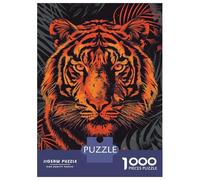 Rompecabezas De 1000 Piezas Fierce Tiger Vector Portrait with Jungle Backdrop Rompecabezas para Adultos Juego Familiar Mejora La Memoria Oferta como Regalo para Toda La Familia 52x38cm/1000pcs