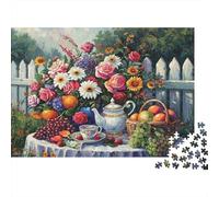 Rompecabezas de 1000 Piezas Fiesta de té de Verano,diseño de jardín con Rosas y té,Ideal para Adultos.Juegos educativos y Decorativos.Un Reto de dificultad considerable.Ideal para cumpleaños.38x26cm