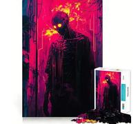 Rompecabezas de 1000 Piezas Figura en Llamas en Ciudad neón Encaja a la perfección Arte Estimulante para el Cerebro Juego Tiempo de Descanso Juego Arte de Pared navideño (50x75cm)