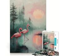 Rompecabezas de 1000 Piezas Flamencos Rosas al Atardecer para Adolescentes Juego de ingenio y relajación (38x26cm)