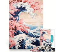 Rompecabezas de 1000 Piezas Flor de Cerezo Gran Ola Diversión para articulaciones Finas Juego cognitivo Juego Tranquilo Tiempo de Juego Regalo de cumpleaños Arte (38x52cm)