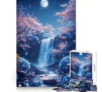 Rompecabezas de 1000 Piezas Flores de Cerezo,Japón y Luna para Adultos Ejercicio cognitivo Escapada Relajante Sin Bordes ásperos Regalo Ideal (38x26cm)