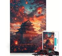 Rompecabezas de 1000 Piezas Flores de Cerezo y faroles al Atardecer Bordes impecables Divertido Rompecabezas Regalo Ideal para Relajarse Juego de cumpleaños Regalo artístico (38x52cm)