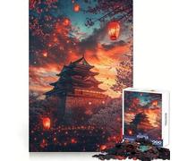 Rompecabezas de 1000 Piezas Flores de Cerezo y faroles al Atardecer para Adolescentes Diseño estratégico,fácil de Usar,Ideal para Relajarse Ocasiones Especiales (38x52cm)