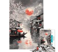 Rompecabezas de 1000 Piezas Flores de Cerezo y río Iluminado por la Luna para Juegos educativos desafíos Juguetes Juegos Familiares Mejora la Memoria Excelentes Regalos y Juguetes (tamaño 38x52cm)