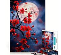 Rompecabezas de 1000 Piezas Flores Rojas y Luna Llena para Adultos Regalo Ideal para quienes Buscan un desafío Mental Juguete fácil de Usar Corte preciso (50x75cm)